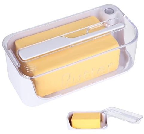 Butter Dish with Lid, (1+1) Lid Sealed Butter Box with Butter Knife, Sealed for Freshness Butter Box Airtight Butter Dish Butter Container for Counter Fridge Kitchen Supplies