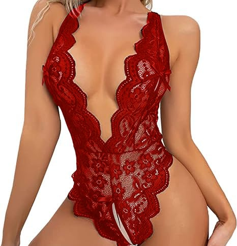 Lingerie Femme One-Piece Lingerie Hot Body Dentelle sous Vêtements Ouverte Babydoll Fendue sous Vetements Feminins Décolleté en V Teddy Lingerie