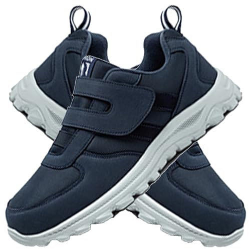 AZMAHT Scarpe Ginnastica a Strappo Larghe per Diabetici in Memory Foam Anziani Scarpa Ortopedica Made in Italy Plantare Estraibile Chiusura a Strappo,Men Blue,36/230mm