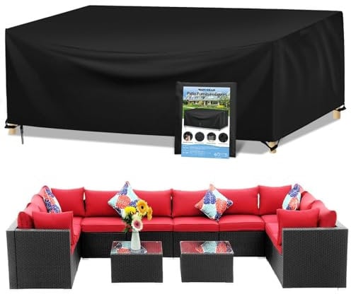 Wanocean Housses de Meubles de Jardin, Housse Salon de Jardin Bache de Protection Table Extérieur Imperméable 420D Oxford Anti-UV Résistance au Vent Carré (300x300x98cm)