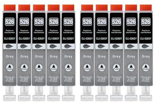 10 XXL Druckerpatronen kompatibel zu CLI-526 GY Grau für Canon PIXMA MG6150 MG6250 MG8150 MG8250