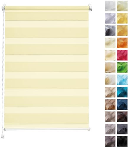 Rettika Doppelrollo ohne Bohren, klemmfix - Gelbes Pastell, Breite: 95cm, Höhe 220 - Rollos für Fenster ohne Bohren, Fenster rollos für innen, Duo Rollo