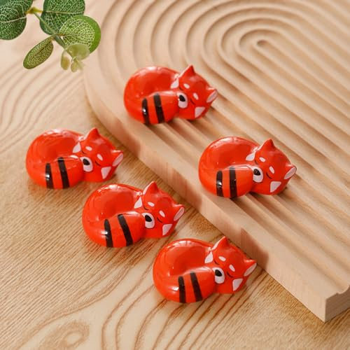 qbodp 5 Stück Fuchs Essstäbchenablagen Keramik Tier Essstäbchen Halter Für Löffel Gabel Essstäbchen Heim Esstischdekoration Kunsthandwerk Ornamente