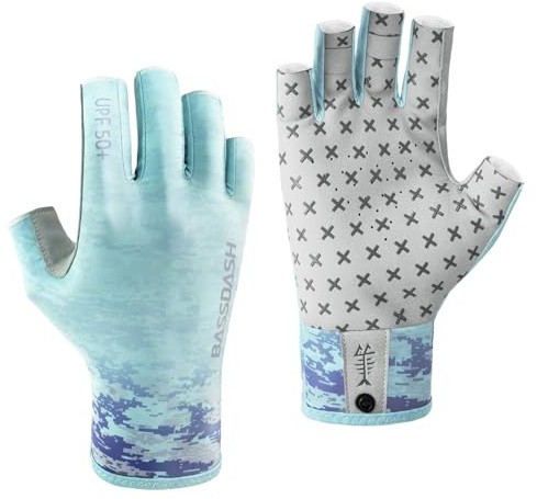 BASSDASH 3/4 Finger UPF 50+ Sun Gloves Breathable Anti-Slip Silicone Palm for Men Women Fishing Fingerless Cycling Running