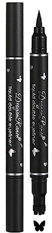 Doppelkopf-Stift mit Stern, Blume, Liebe, Schmetterling, flüssiger Stempel, Bleistift, nicht verschmierend, Kosmetik, Auge, P7Z0, schwarz, wasserfest