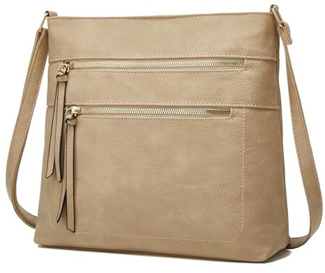 FURONGHUA Umhängetasche Damen Mittelgroß Handtasche Damen Khaki Crossbody Bags für Frauen Veganes Leder Mode mit 4 Reißverschlussfächern Tasche Damen Umhängetaschen