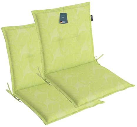 LILENO HOME Gartenstuhl Auflagen als [2er Set - Niedriglehner] in Blätter Grün - Bequeme Liegen als Sitzauflagen für Gartenmöbel - Stuhlkissen für Gartenstühle und Klappstühle