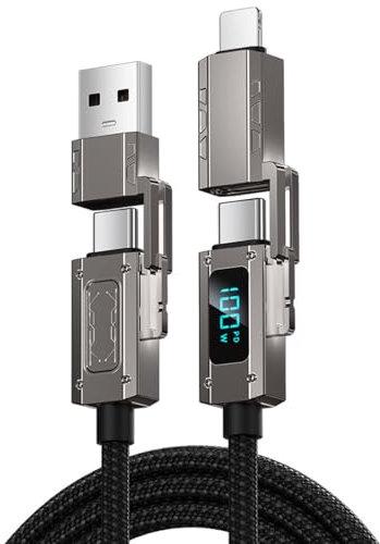 Asheyya 4 in 1 LED Display 60W/1.2M Cable, USB C to Lightning/A to Lightning/A to C/Type-C to C Fast Charging Multi Charger Compatible With iPhone iPad Samsung Google