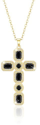 Linawe Schwarz Kreuzkette Goldkette Halskette Damen Kreuz Kette Gold, Diamant Geburtsstein Kristall Kettenanhänger, Goldkette mit Anhänger Vergoldete Kette mit Kreuz Schmuck