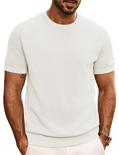 PJ PAUL JONES Mens Casual T-Shirts Classic Short Sleeve Knit Tees Crewneck Solid Tee Shirts, White, Medium