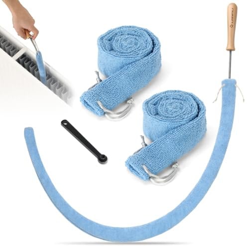 LANMU Heizungsbürste,105cm Lang Heizkörperbürste Heizkörper Reinigungsbürste Set (inkl. Entlüftungsschlüssel und 2 STK. Waschbarer Bezug)