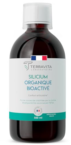SILICIUM Organique Bio-Activé | Articulations, Peau, Cheveux et Ongles | Acide Orthosilicique Stabilisé par la Choline | 500 ml Liquide | Arôme Naturel Orange | 100% Vegan | Made in France | Terravita