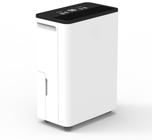 OKYUK Luftentfeuchter Elektrisch 12L mit Digitaler Luftfeuchtigkeitsanzeige, Luftentfeuchter für Zuhause 60m² mit automatischer Abschaltung, ideal für Wohnmobil, Badezimmer, Keller (Weiß 12L)