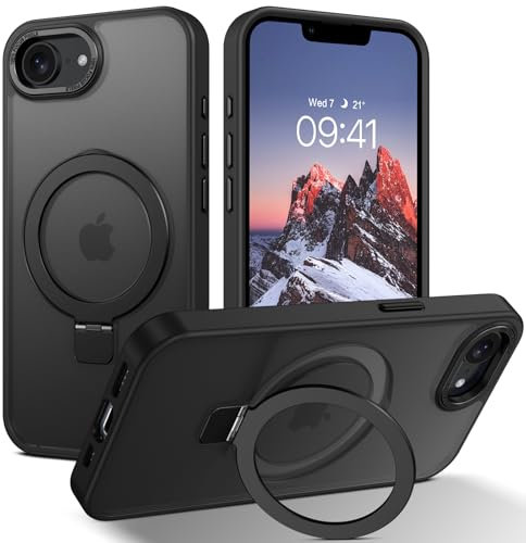 BENTOBEN Hülle für iPhone 16e Mag-Safe mit Ständer, [Magnetisch Ständer Ring] Matt Kabellos Dünn TPU Bumper Cover Case Handyhülle iPhone 16e 6.1, Schwarz