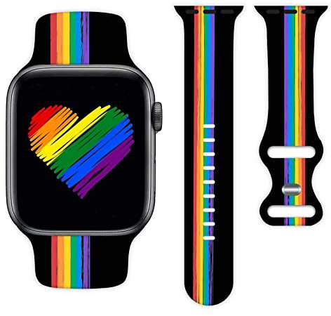 Pride Rainbow Watch Band Compatible with Apple Watch 38mm 40mm 41mm 42mm 44mm 45mm 49mm Silicone Wristbands Strap Replacement for IWatch Series 10 9 8 7 6 5 4 3 2 1 Women Men Unisex Gifts (38mm/40mm