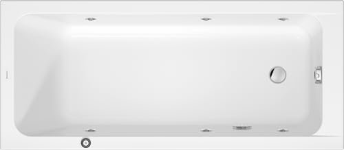 Duravit D-Code baignoire balnéo, 1600x700mm, 1 pente de dossier, Jet Project, rectangulaire, écoulement au pied, blanc brillant, 760669000JP1000