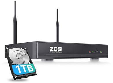 ZOSI 8CH WiFi 6 NVR Digital Video Recorder mit 1TB HDD für WLAN Überwachungskamera, HDMI VGA Ausgang, Funktioniert nur mit 2MP/3MP/4MP WLAN-Kameras