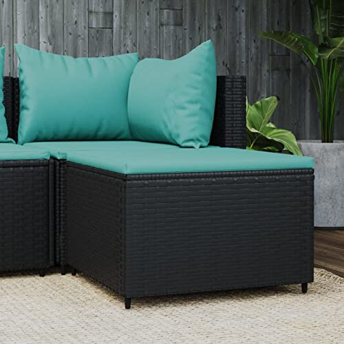 Homgoday Gartenhocker mit Kissen Schwarz Poly Rattan Modular Sitzhocker Fußbank Hocker Gartenmöbel Fußhocker Beistellhocker Terrasse Balkon
