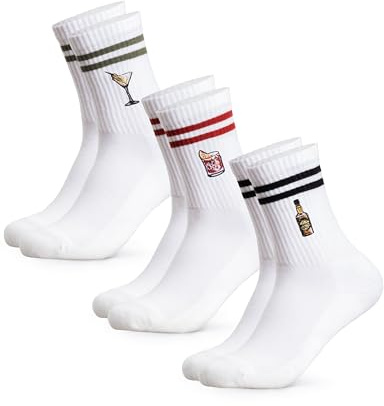 Occulto Damen & Herren Motiv Tennissocken mit Streifen 3er Pack (Modell: Summer), Statement Tennis Socken Drinks 2 39-42
