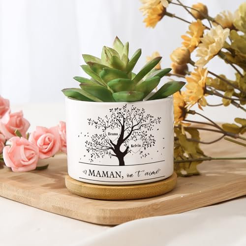 kaululu Pot de Fleur Interieur Cache Pot Ceramique Personnalisée avec Prenom Cadeaux de Fête des mères Cadeaux de Maman Cadeaux Personnalisés (Style 8)