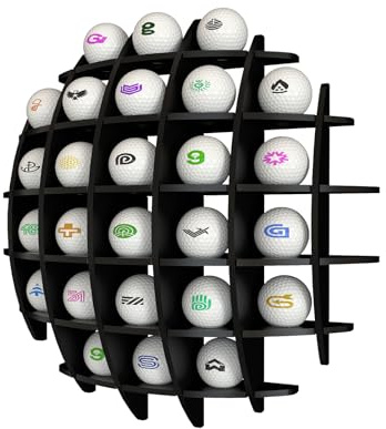 Golfball-Vitrine, Acryl, kugelförmiges Golfball-Präsentationsregal, Golfball-Vitrine, Wandmontage, Golfball-Etui, Display für bis zu 26 Golfbälle (schwarz)