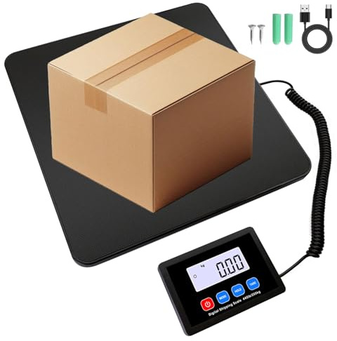 Paketwaage 200KG/440lb, Digitale Plattformwaage mit LCD Display, Tare & Hold Funktion, Versandwaage für Pakete & Gepäck, Robuste Waage, USB oder AAA Batteriebetrieb