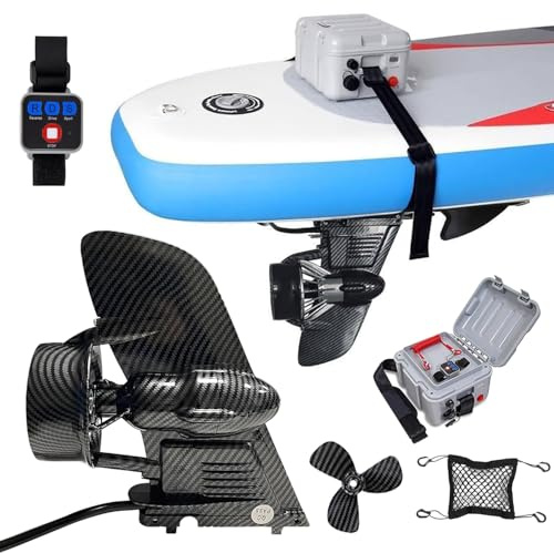 Pinne elettriche per SUP, motore elettrico per kayak gonfiabile, con contenitore, elic*a di ricambio, telecomando da polso, batteria da 288 Wh, 3-6 km/h, autonomia massima di 20 km, plug-and-play.