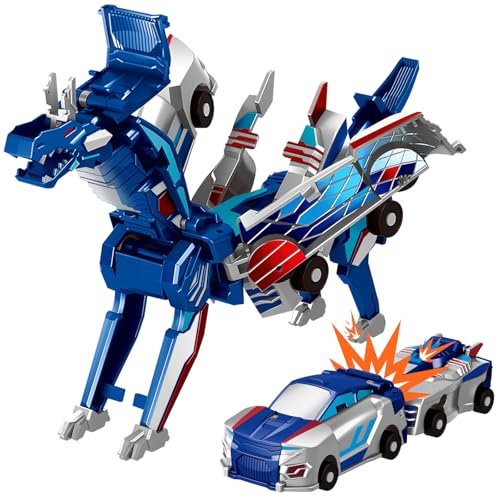 Intoypad Collision Transforming Dinosaur Car Toy, 2 Magnetic Cars Transform into Dinosaur Toys for Kids Toddler Fun Deformation Robot Dino Car Christmas Birthday Gift Toys for Boys Girls(Blue Dragon)