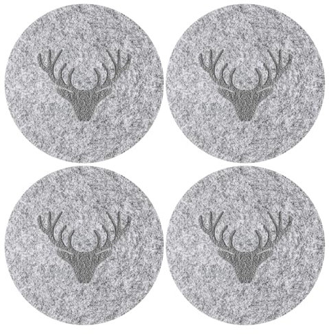 Oblique Unique Filzuntersetzer Rentier Hirsch Rund Grau 10 cm 4er Pack - Getränke Untersetzer als Tisch Dekoration für Weihnachten UVM. - robust und hochwertig