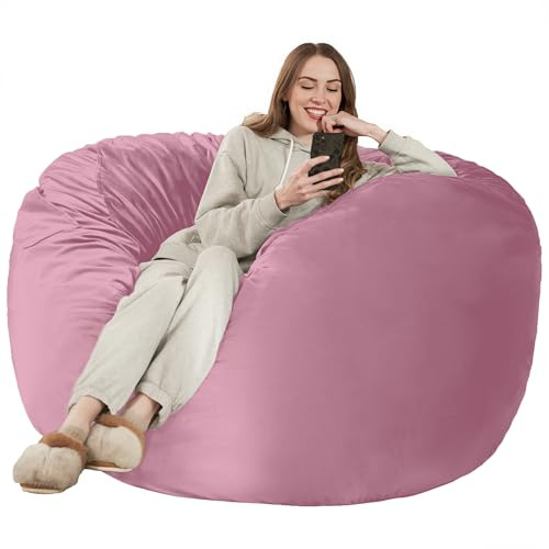 Kasunpul Sitzsack Stuhl Sitzsack Stühle für Erwachsene Riesen Sitzsäcke mit Samtbezug Bean Bag Flauschige Sitzsäcke für Wohnzimmer, Schlafzimmer, Altrosa, 90 x 90 x 49cm