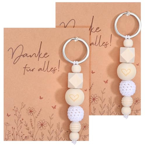 WJIAAA 2 Set Dankeschön Geschenke Schlüsselanhänger mit Karte, Kleines Dankeschön Geschenk für Alles Frauen Freundin Lehrerin Kollegin Abschiedsgeschenk