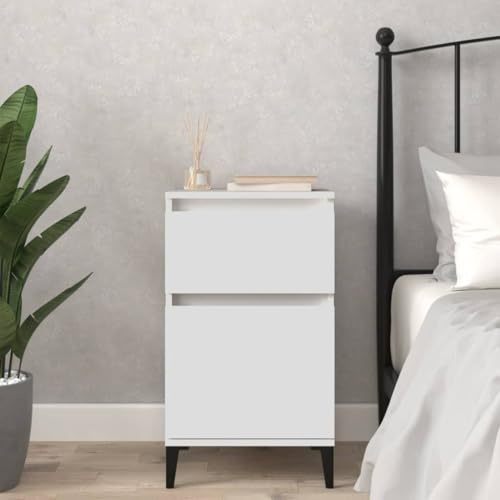 Mandloder Table de chevet blanche 40 x 35 x 70 cm, en bois dérivé du bois, table d'appoint moderne avec espace de rangement, meuble de chambre à coucher, console de chevet, design durable pour votre