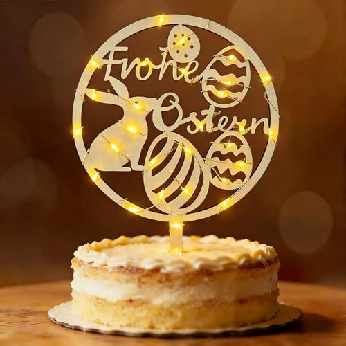Seutgjie Frohe Ostern Tortendeko Frau Mann Mädchen Junge Holz mit LED Lichterkette Kuchen Deko