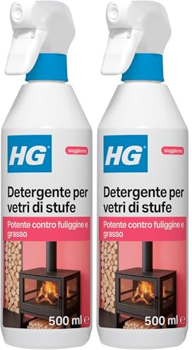 HG Detergente Spray Sgrassatore per il Vetro della Stufa, Camino e Forno, Scioglie Efficacemente i Residui di Fuliggine, Grasso e Catrame, 500 ml (431050106) (Confezione da 2)