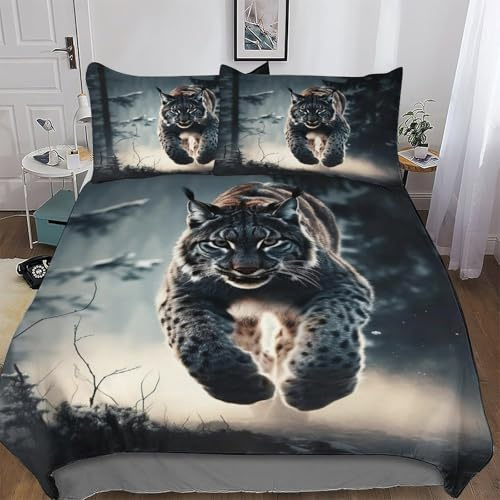 LLLBBB Luchs Bettwäsche 2teilig - Bettbezüge Sets Mit Kissenbezug, Weich Bettbezug Mikrofaser Für Jungen Mädchen Bettdeckenbezug Single(135x200cm)
