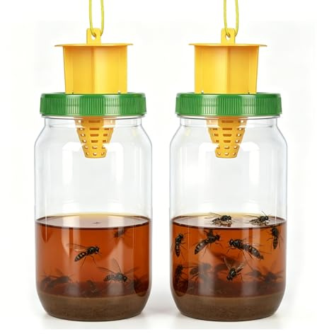 2 Stück Fliegenfalle Draußen,Biologische Fliegen Fallen Fliegenfänger-Lebendfalle Lockstoff Behälter Stall, Fliegenfallen Aussenbereich, Fliegenfalle Pferd für Bienen, Fliegen Mücken Insektenfalle