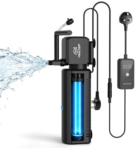 ITIY Aquarium Filter 4-in-1 Fish Tank U-V Light Filter with Timer, Internal Aquarium Pump with Oxygenation Rainfall Water Pumping Mode for Freshwater & Saltwater Tanks (12W 1000L/H) | UV Light
