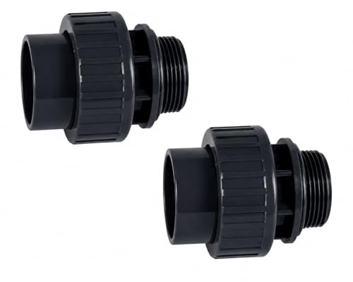 Lot de 2 raccords à visser en PVC 50 mm x 2 Manchon adhésif x Filetage extérieur avec joint torique, PVC-U, 10 bar, gris, pour piscine, systèmes de tuyauterie et technique aquatique (50 mm x 2 pouces
