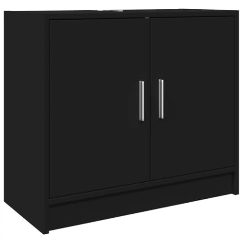 Meuble sous lavabo noir 63 x 29 x 55 cm en bois | 2 portes, 1 compartiment, résistant à l'humidité, facile d'entretien, avec support mural
