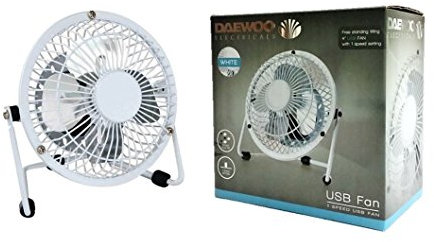 Daewoo White 4 Mini USB Fan Home Office Laptop Desktop Cooling Aluminum Blades Desk