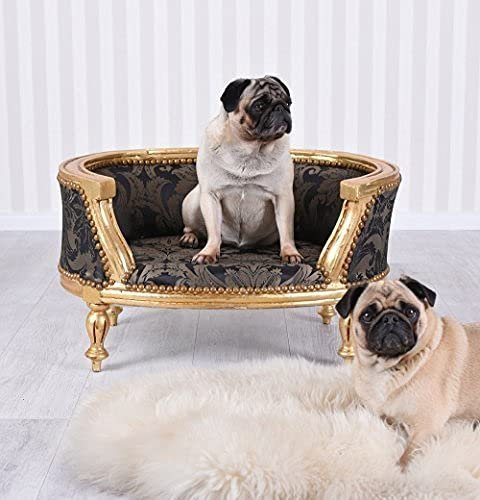 Königliches Hundebett Hundesofa im Barockstil Holz gepolstert 70cm Breit cat700a34 Palazzo Exklusiv