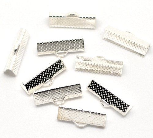 Julz Beads 50 Silver Plated Ribbon End Clamps/Cord Ends 20mm Jewellery Findings J18005B