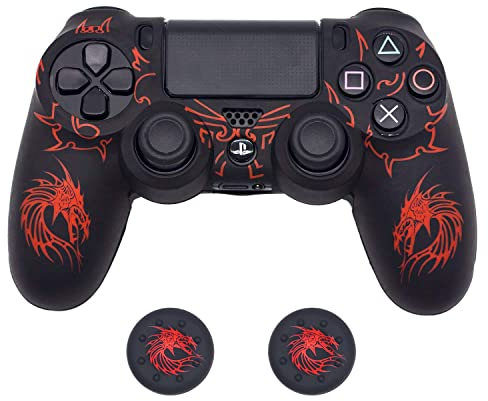 PS4 Controller Haut, BRHE Dualshock 4 Grip Anti-rutsch Silikon Cover Protector Schutzhülle für Sony PS4/Playstation 4/PS4 Slim Pro Wireless/Wired Gamepad Controller mit 2 Daumenauflage rot rot