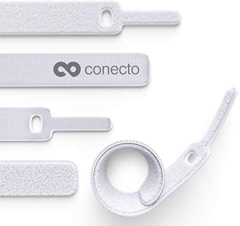 conecto Klett Kabelbinder 10cm Klettband mit Loop - Kabelmanagement Kabelorganizer Klettkabelbinder Klettverschluss weiß, 10 Stk.