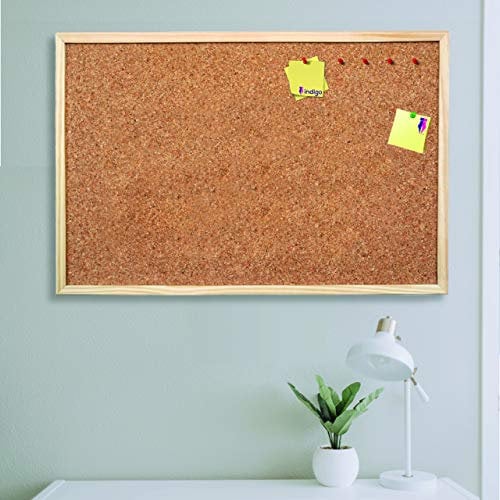 Indigo® Premium Cork Board – 60x40cm Wooden Frame Notice Board – Durable Pin Board for Home, Office & School