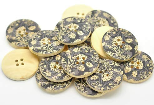 20 Stück edle Holzknöpfe 30mm mit Blumenmotiv XXL 4-Loch Knopf Knöpfe zum annähen nähen aufnähen basteln Jackenknöpfe Blusenknöpfe Knöpfe aus Holz Blumenmuster