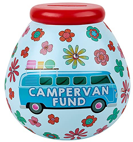 Pot of Dreams Multicolor Hand Painted Retro Campervan Fund Save & Smash Handcrafted Ceramic Money Box | Eco Freindly & Recyclable Piggy Bank | Perfect Travel Gift and Saving for holiday & Travel Van