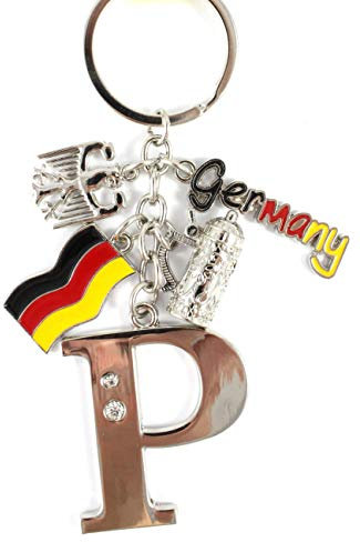 ELLUG Schlüsselanhänger H.: 11cm Buchstaben/Letter/Initalien/Alphabet/ABC mit Glitzersteinen & Charms Bierkrug/Adler/Deutschland-Fahne/Germany (P)