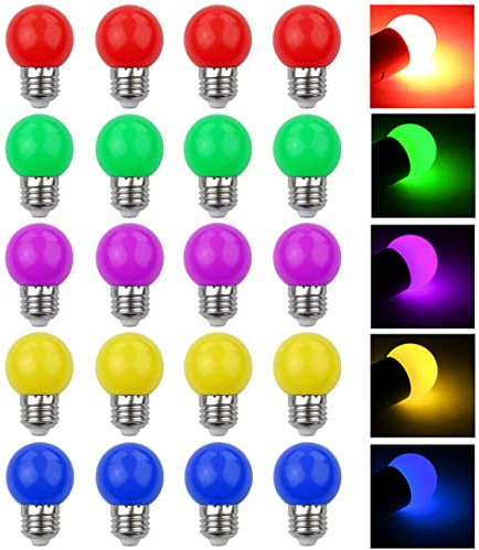 V-TOO LED Bunte E27 Farbige Glühbirnen 3W=30W Dekoratives Licht und Design 240 Lumens AC220V-240V Dekorationslampe Gemischte Farben Rot Gelb Blau Grün Lila - 20er Pack