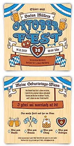 40 x Personalisierte Einladungskarten Bayrisch Oktoberfest Motiv quadratisch 148x148mm individuelle Einladungen - Geburtstag Wiesn